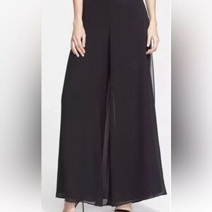 [4] St.John Couture Evening Black Silk Wide Slit Leg Georgette Palazzo Pants WMN
